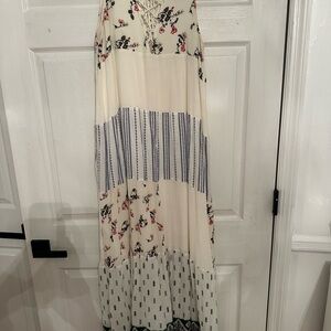 Floral Maxi Dress with Stripes